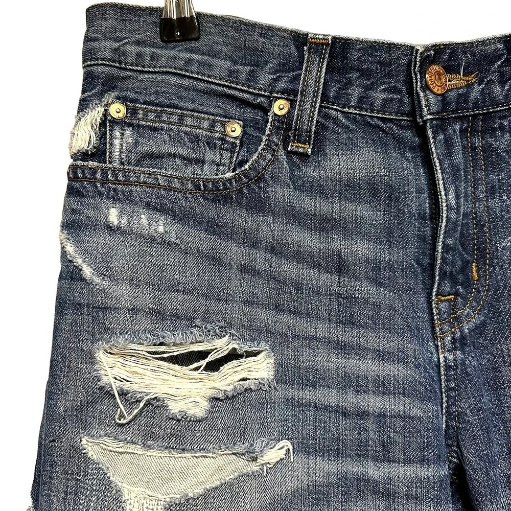 J CREW POINT SUR Distressed Mid-rise Bootcut Jeans • 26 • blue • patches - Picture 3 of 10